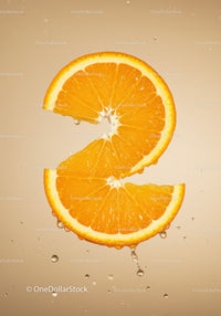 Fresh Orange Slices with Water Droplets on Neutral Background