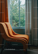 Orange Cozy Lounge Chair in Modern Home Interior with Large Window