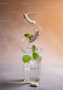 Refreshing coconut water with mint and ice cubes