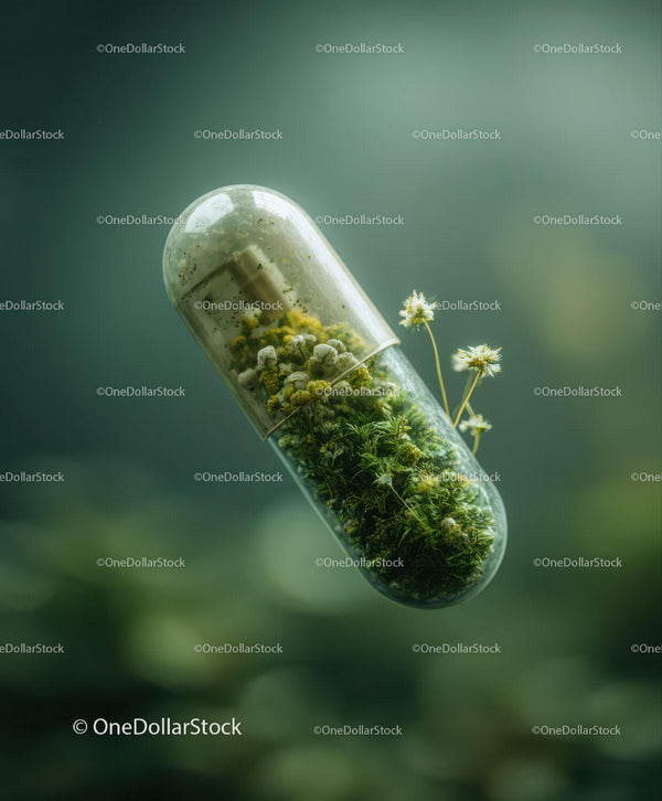Transparent Capsule With Moss And Small Flowers
