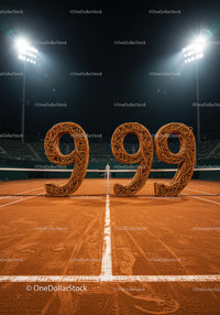 Tennis court with wireframe numbers illuminated at night
