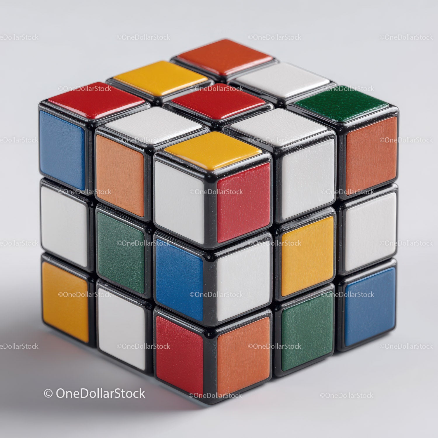 Colorful Rubik's Cube with Vibrant Red, Blue, Green, Yellow, and White Colors