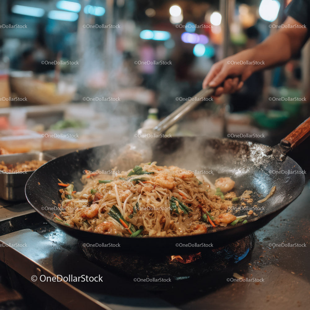 Stir-Fried Noodles in a Vibrant Street Food Scene