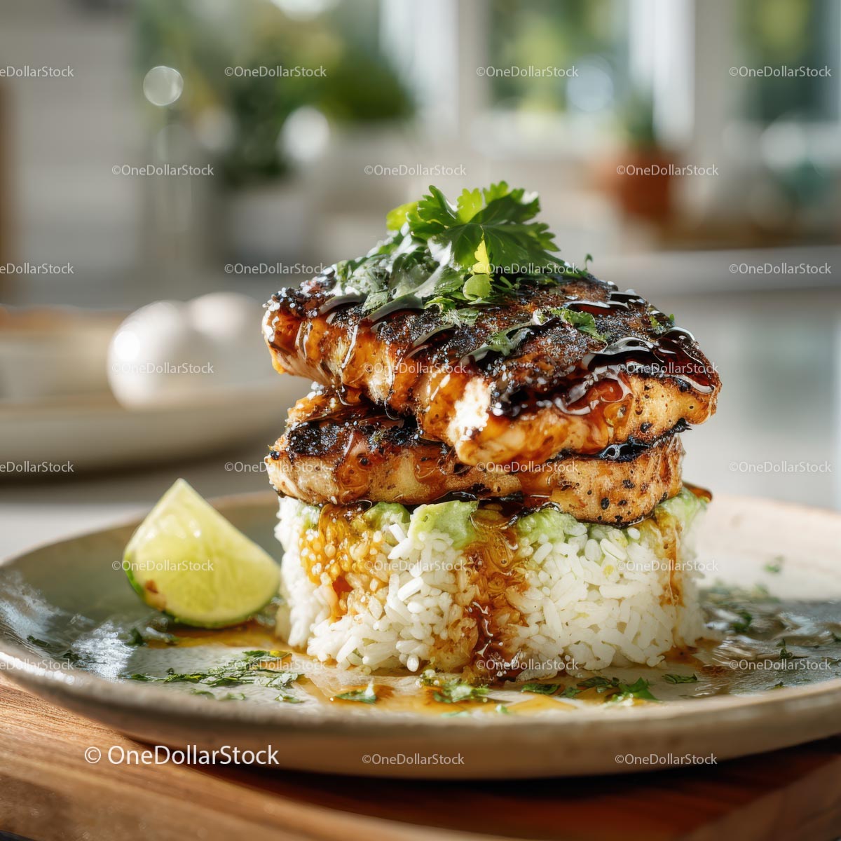 Grilled Chicken with Cilantro and Lime Served on Rice