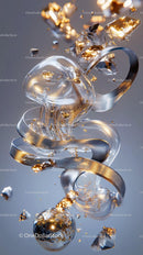 Elegant Silver and Gold Metallic Ribbon with Glass Sphere for Modern Decor