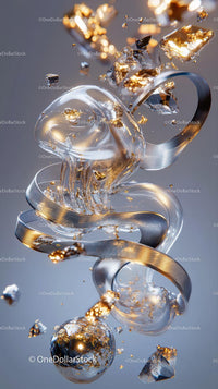 Elegant Silver and Gold Metallic Ribbon with Glass Sphere for Modern Decor
