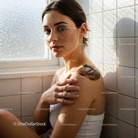 Young Woman Applying Natural Body Scrub on Shoulder