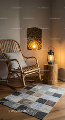 Cozy corner with rattan rocking chair and lantern light