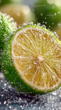 Juicy Lemon Slice in Sparkling Water with Bubbles