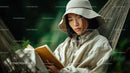 Young Woman Reading Book in Hammock in Forest Setting