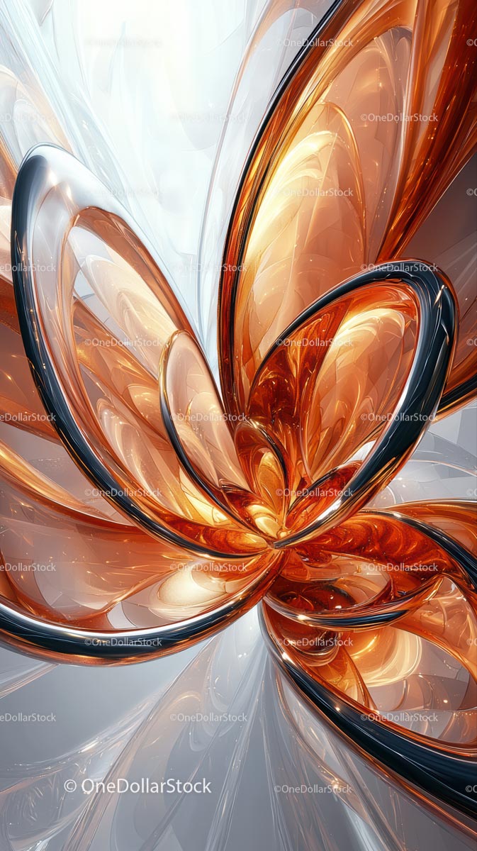 Abstract Digital Art with Swirling Metallic Shapes in Warm Tones