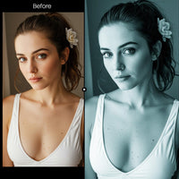 Before and after BW Portraits Teal LUT Pack effect