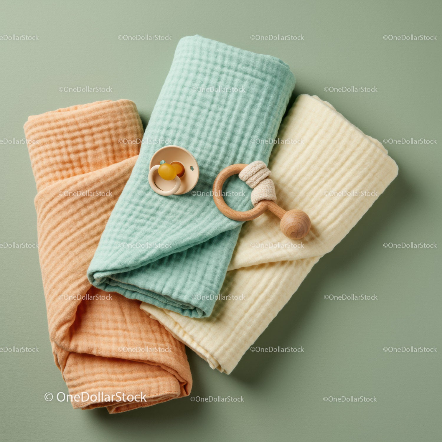 Soft pastel baby blankets with pacifier and teething toy