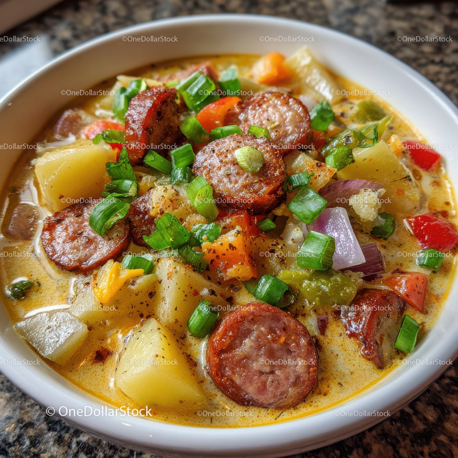 Hearty Sausage and Vegetable Soup with Fresh Green Onions