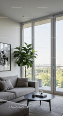 Bright Modern Living Room with Large Windows and Indoor Plant