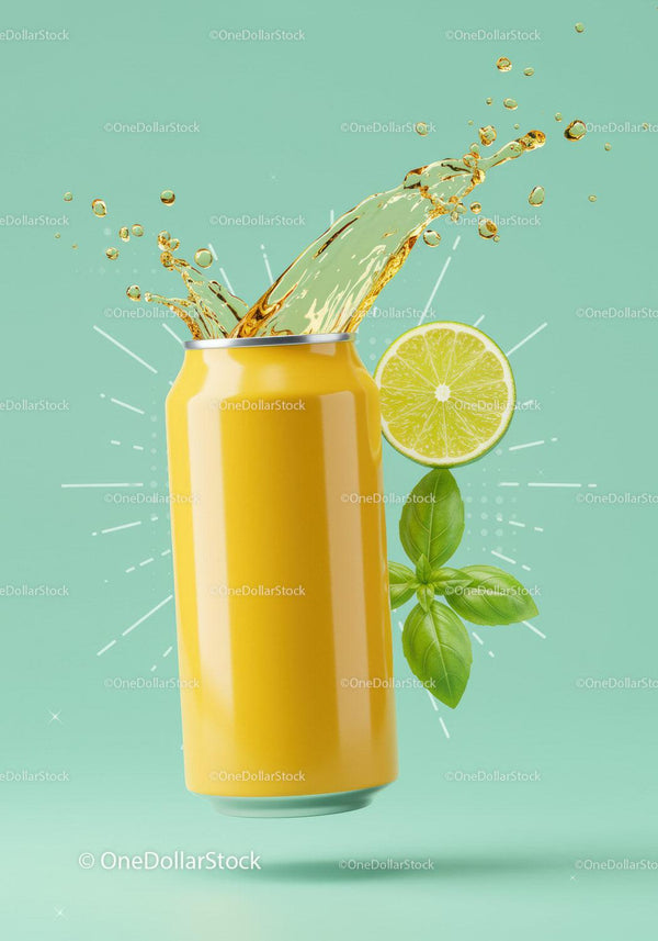Refreshing Citrus Drink Splash with Basil Leaves JPG Mockup Image
