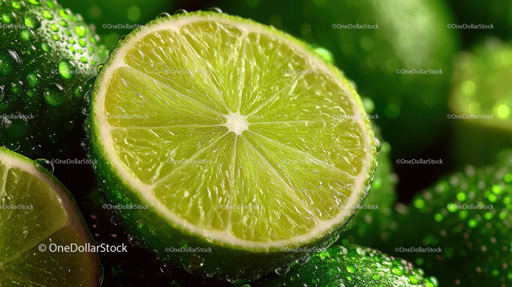 Vibrant Fresh Lime Slice with Juicy Interior and Bright Green Rind