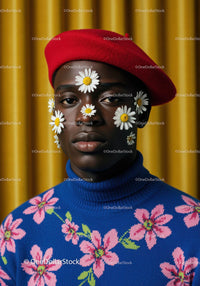 Portrait of Fashion Model with Floral Face Decoration