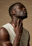 Portrait of a Black Man with Water Droplets on Skin and Neck