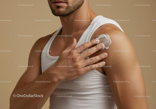Man Applying Sunscreen on Shoulder for Sun Protection