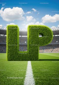 Large grassy letters LP on green soccer field