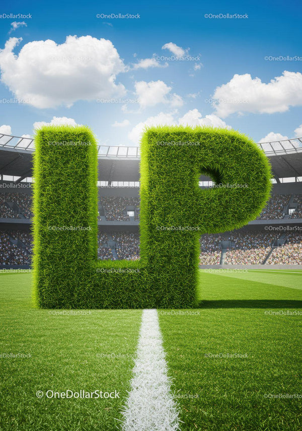 Large grassy letters LP on green soccer field