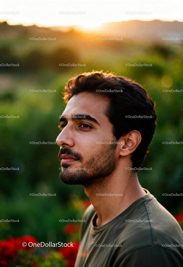Thoughtful young man enjoying golden hour outdoors