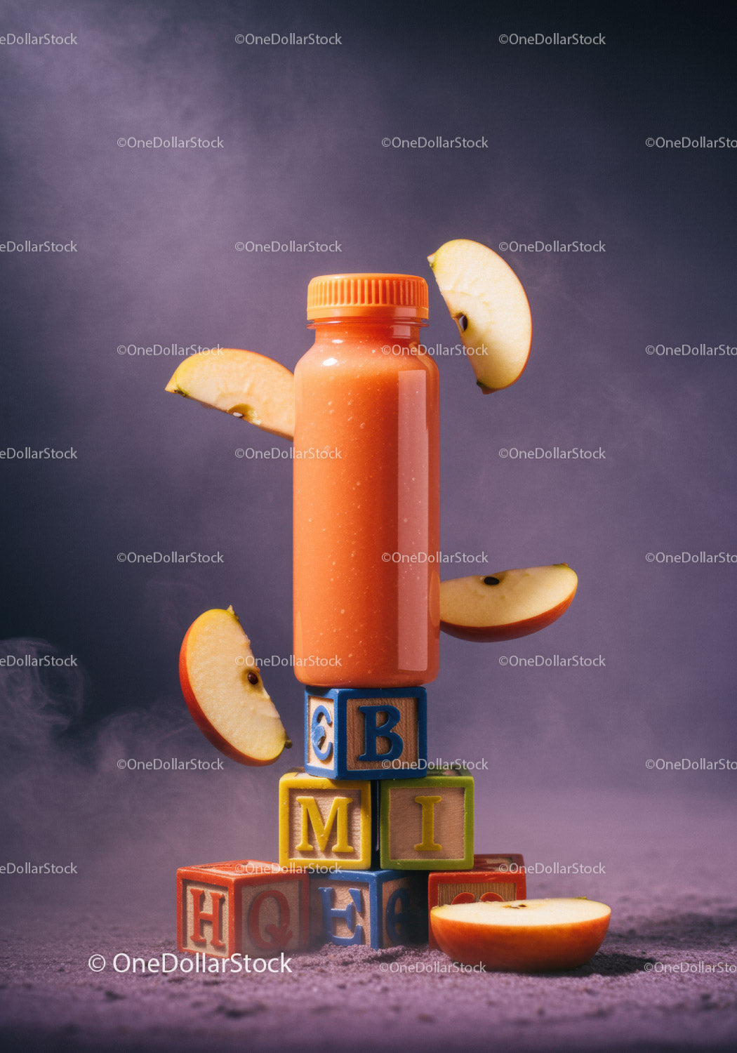 Healthy apple smoothie with floating apple slices and blocks