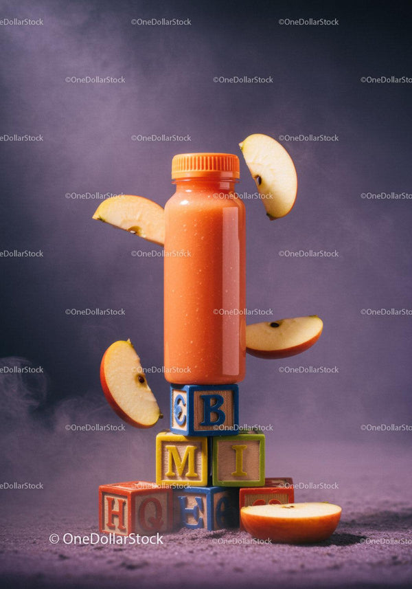 Healthy apple smoothie with floating apple slices and blocks JPG Mockup Image