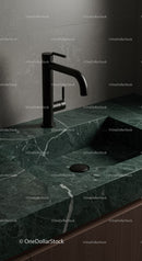 Modern Black Faucet Over Green Marble Sink in Stylish Bathroom