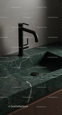 Modern Black Faucet Over Green Marble Sink in Stylish Bathroom