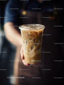 Iced Coffee in Clear Glass Cup with Creamy Swirls