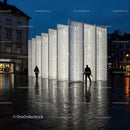 Modern Urban Light Sculpture with Illuminated Panels in City Square