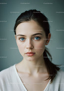 Portrait of Beautiful Woman with Blue Eyes in Soft Lighting