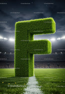 Green Grass Letter F on Stadium Field at Night