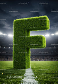 Green Grass Letter F on Stadium Field at Night