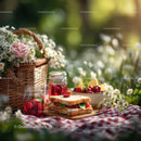Cherries and Strawberry Sandwiches in a Garden Picnic Setting