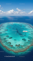 Aerial View of Vibrant Coral Reef and Turquoise Island in Ocean