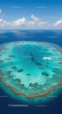 Aerial View of Vibrant Coral Reef and Turquoise Island in Ocean