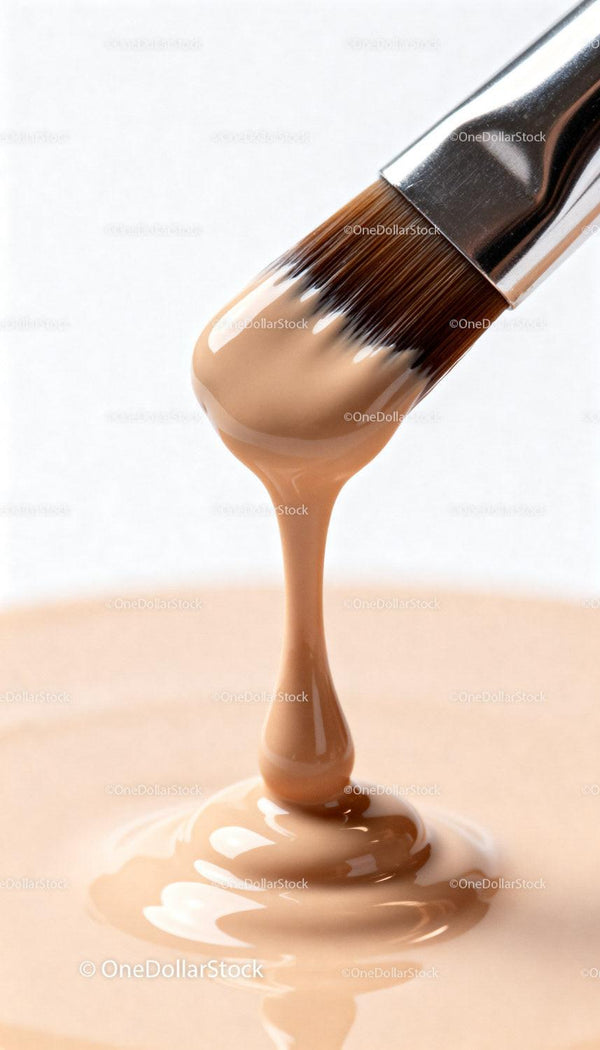 Close-Up of Makeup Brush with Liquid Foundation Drip