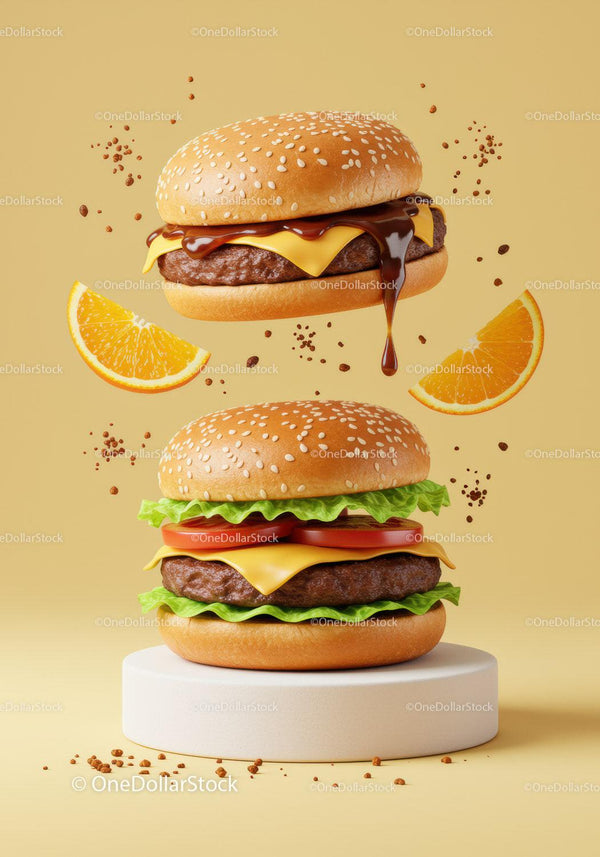 Double cheeseburger with fresh lettuce and tomato slices