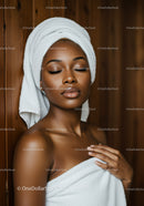 Serene Woman with Towel and Head Wrap in Spa Setting