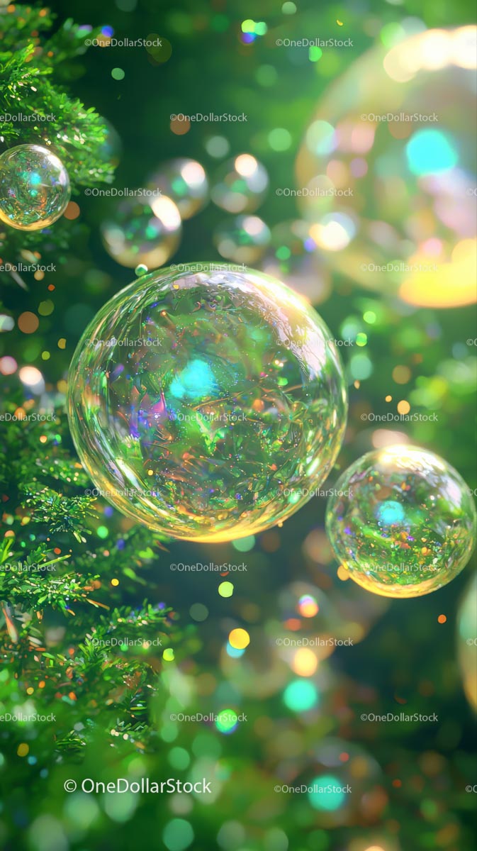 Colorful Glass Baubles on Christmas Tree with Sparkling Lights