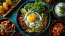 Asian Seafood Spicy Kimchi Rice Bowl with Shrimp and Greens