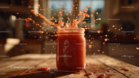 Vibrant Tomato Sauce Splash with Fresh Tomatoes in Background
