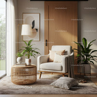Cozy armchair corner with plants and natural light