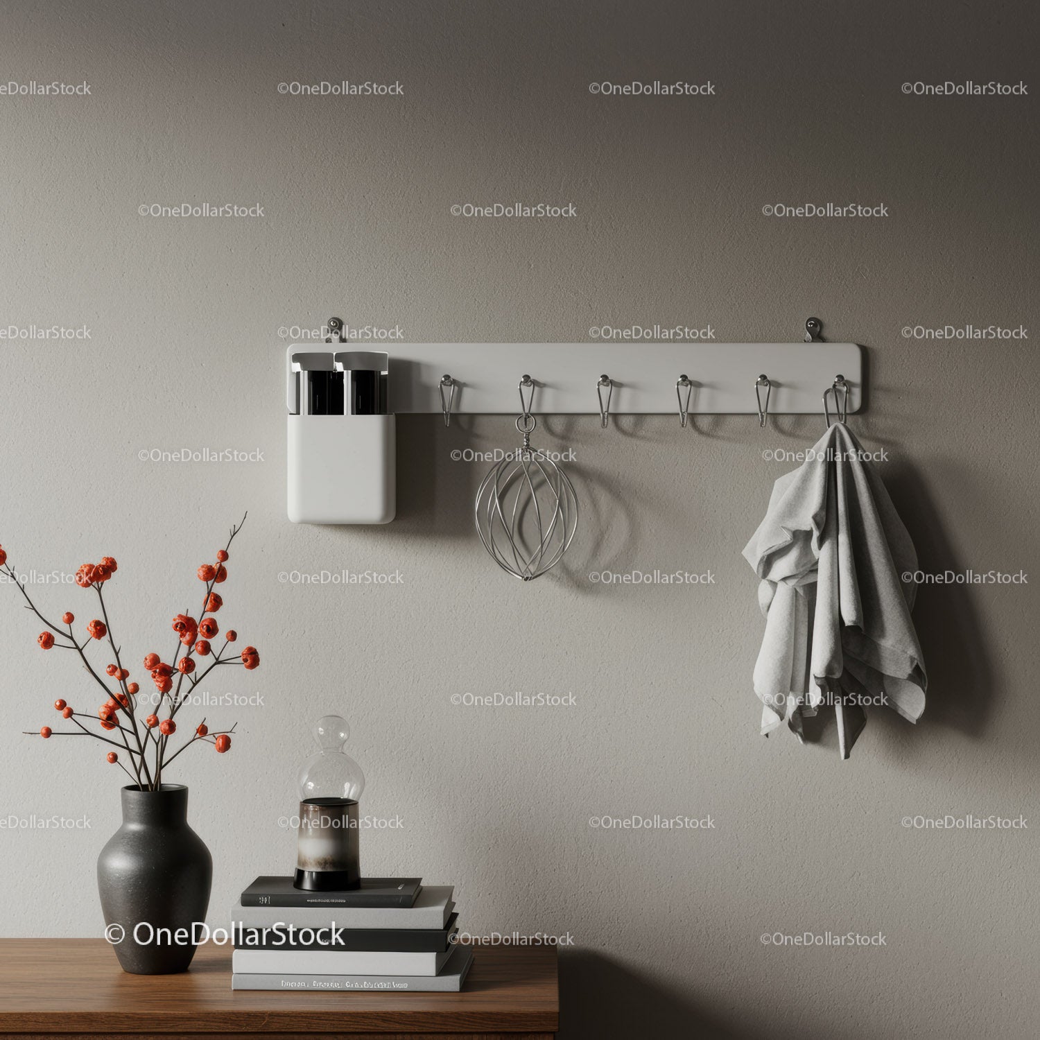 Stylish Modern Wall Organizer with Hooks and Decor Elements