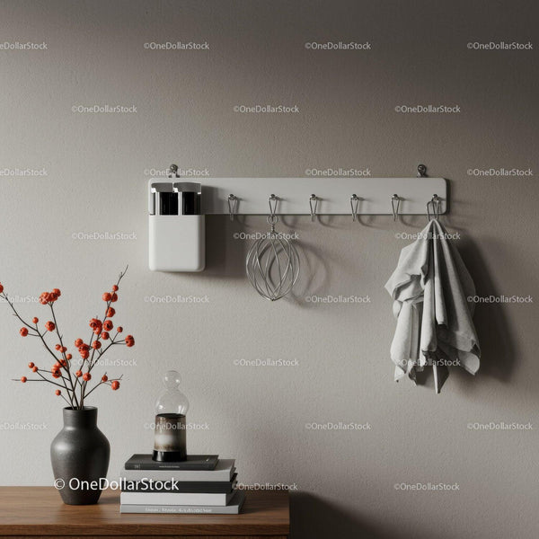 Stylish Modern Wall Organizer with Hooks and Decor Elements