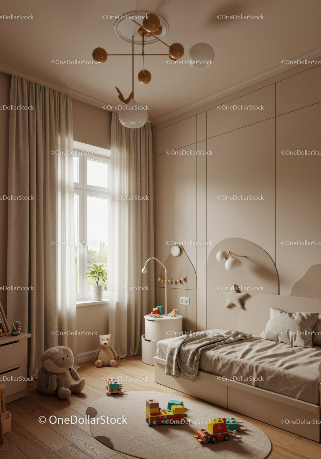 Bright Children's Bedroom with Cozy Decor and Playful Toys