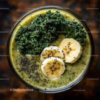 Healthy Green Breakfast Bowl with Banana Slices and Chia Seeds